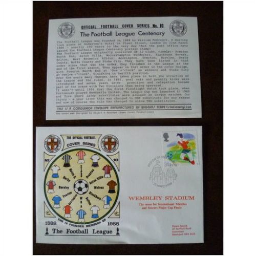 1988 Centenary of Football League Official Dawn Football Cover 10 Wembley FDI