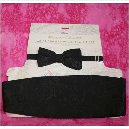 Vintage Black Bow Tie Cummerbund Set Womens New Tag Marks Spencer