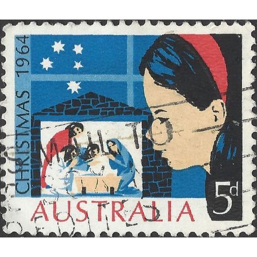 AUSTRALIA, CHRISTMAS, Crib, Mary and Shepherds, blue 1964, 5d, #8