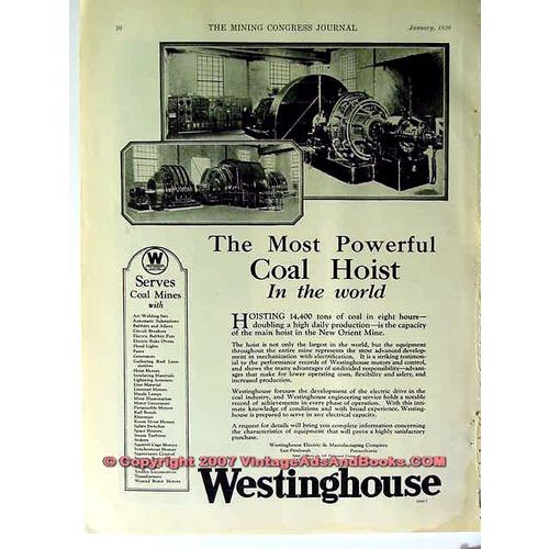 WESTINGHOUSE ELECTRIC MFG CO 1928 Most powerful coal hoist vintage ad