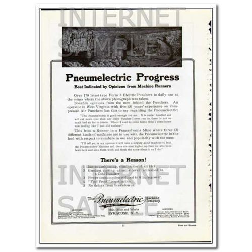 PNEUMELECTRIC MACHINE COMPANY 1910 Electric Puncher mining vintage ad