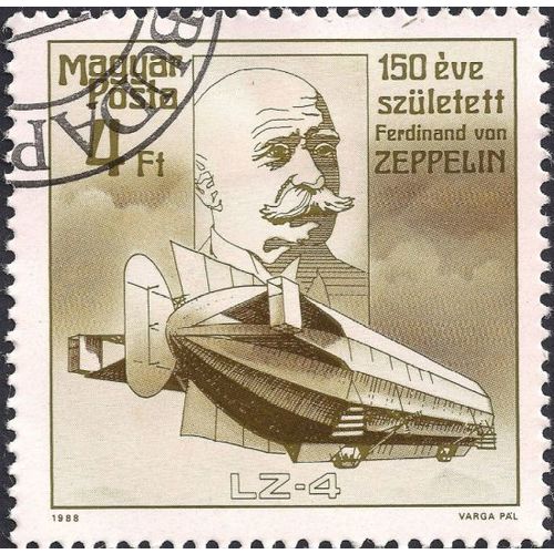HUNGARY, AIR, Zeppelin LZ-4, sepia 1988, 4Ft