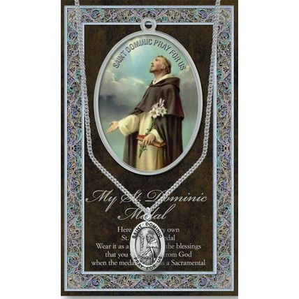 St. Dominic Medal Necklace with Embossed Holy Pamphlet