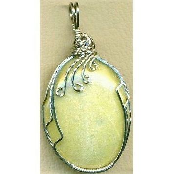 Yellow Serpentine Nickel Silver Wire Wrap Gemstone Pendant 19