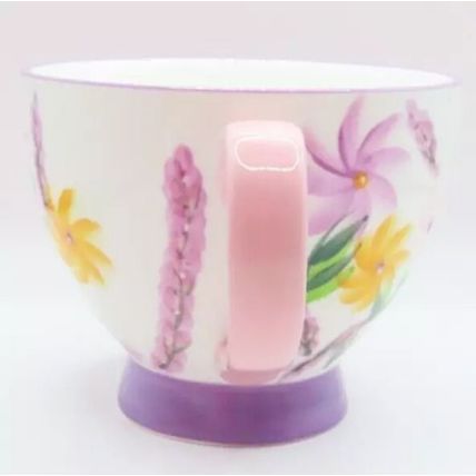 Floral Large Ceramic Cup with Pink Handle Fine China 9.5 CM Gift Tableware
