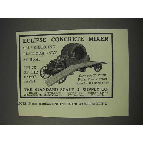 1910 The Standard Scale Eclipse Concrete Mixer Ad