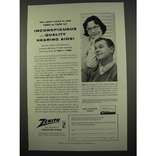 1957 Zenith Hearing Aids Ad - Inconspicuous