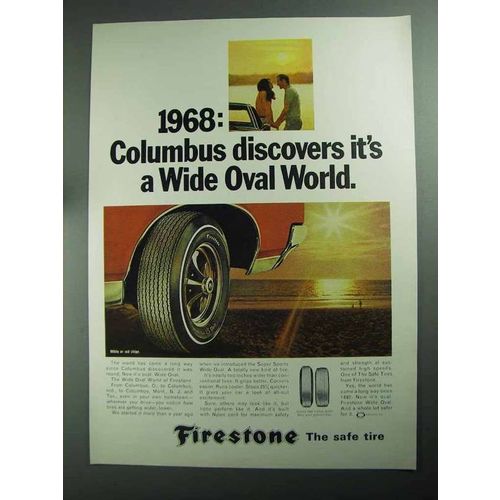 1968 Firestone Wide Oval Tires Ad - Columbus Discovers