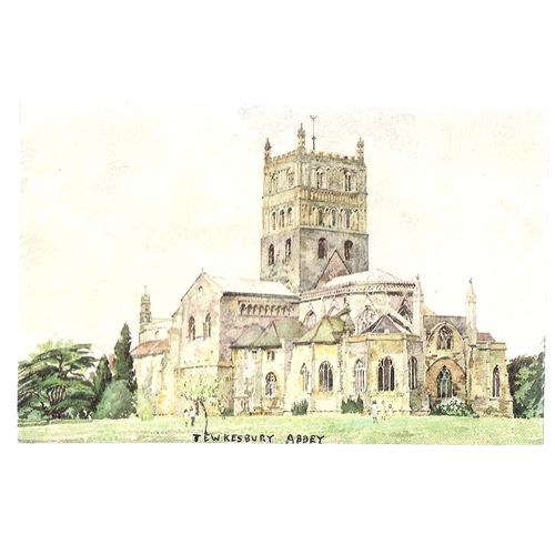 TEWKESBURY ABBEY, unused vintage postcard blank back, unknown artist =