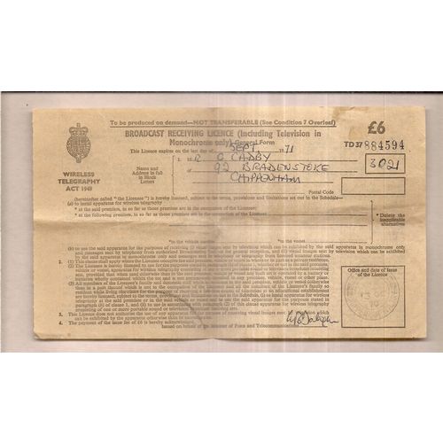 BROADCAST RECEIVING LICENCE certificate BRADENSTOKE, WILTSHIRE. 1971 television