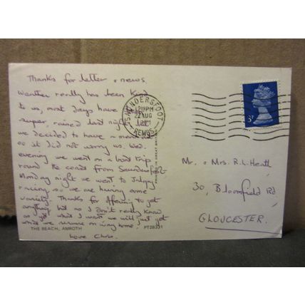 THE BEACH, AMROTH, PEMBROKESHIRE, WALES used vintage postcard, 1971 postmark =