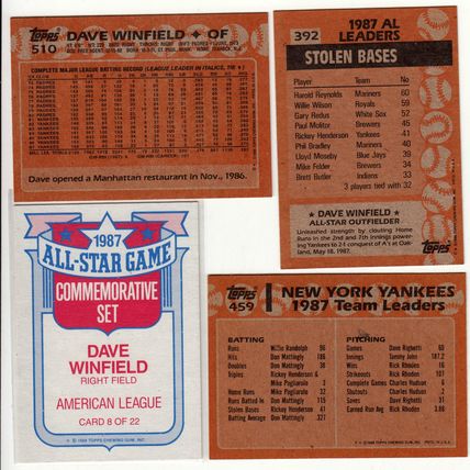 Four 1988 Topps baseball Dave Winfield cards-392, 459, 510 and 8 All Star insert