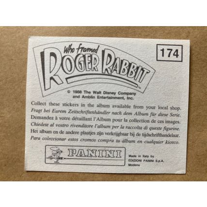 Who Framed Roger Rabbit Sticker # 174 (A) unused 1988 Panini Disney