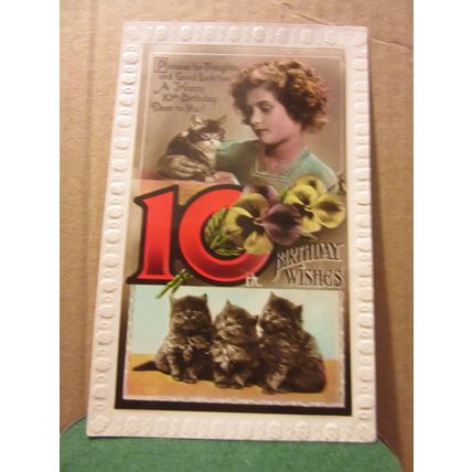 BIRTHDAY, 10 years old .used vintage postcard RP dated 1932