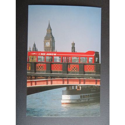 2 London General Red Arrow crossing Lambeth Bridge, London Transport Postcard