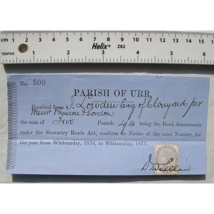 1880 Parish of Urr Road Assessment revenue, John Lowden of Clonyard