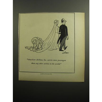 1951 American Airlines Ad - Cartoon by Sam Cobean - Bride and Groom