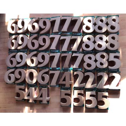 Solid Redwood Number 47 Piece Lot Address Art Crafts Unfinished Wood 7" X 1 1/2"