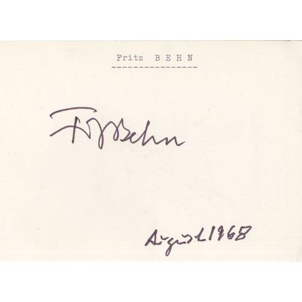 Fritz Behn German Sculptor Artist 1960s Hand Signed Autograph