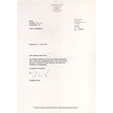 Charles Paul Wilp German Designer Art 12x8 Headed Paper Hand Signed 1978 Letter