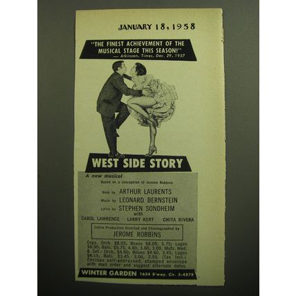1958 West Side Story Play Ad - The finest achievement of the musical stage