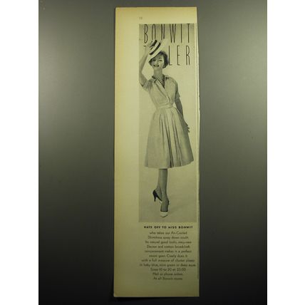 1958 Bonwit Teller Shirtdress by Creely Advertisement - Hats off to Miss Bonwit
