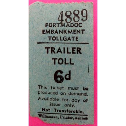 Ticket 1950s Portmadoc Trailer Toll fee 6d