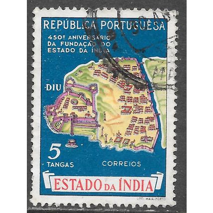 PORTUGAL PORTUGUESE INDIA 1956 450 YEARS FOUNDING MAP DIU 5T USED