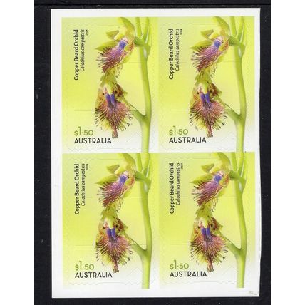 AUSTRALIA: 2025 NATIVE ORCHIDS, COPPER BEAR ORCHID, 4 MNH S/A BOOKLET STAMPS