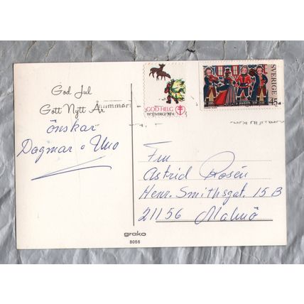 God Jul Gott Nytt Ar` - Sweden - Postally Used - Malmo ? ? 19?? Postmark