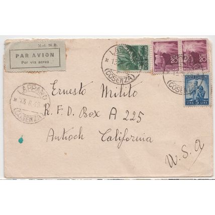 AIR MAIL etiquette on cover- Italy, 1946 - old type label