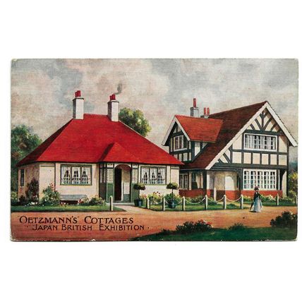 Postcard UK Japan British Exhibition London 1910 Oetzmann's Cottages advertising