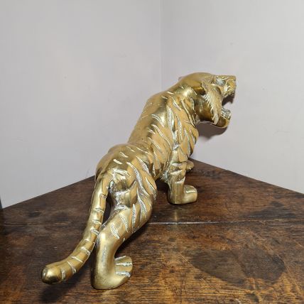 Large Vintage Brass Tiger Figure