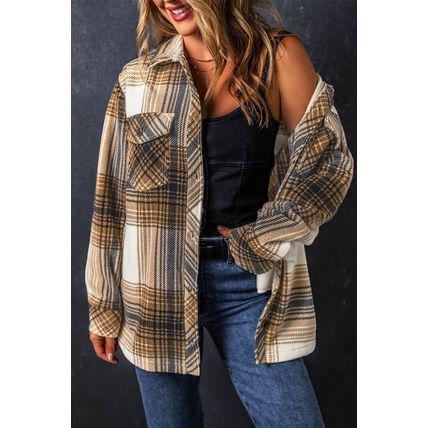 Multicolour Plaid Print Flap Pocket Button Up Shacket