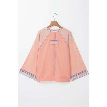Grapefruit Orange Waffle Knit Wide Bracelet Sleeve Patchwork Raglan Top