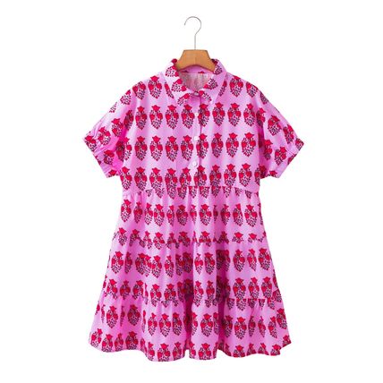 Sachet Pink Floral Print Multi Buttons Collared Short Sleeve Flowy Dress