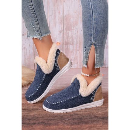 Blue Suede Stitching Patchwork Plush Lined Anklet Boots