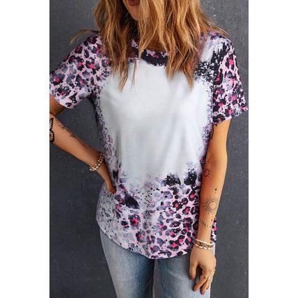Pink Leopard Dyed Print Bleached Blank Tee