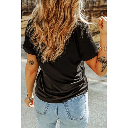 Black Sequined Bow Guitar Country Music Festival Casual Tee