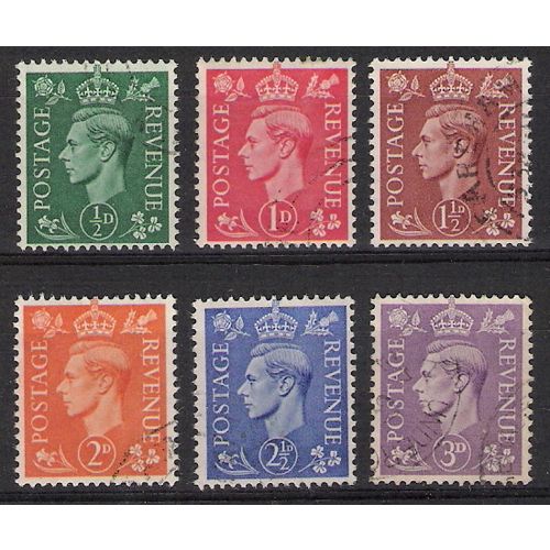 SG 485/90: Definitive Stamps: King George VI, pale colours.