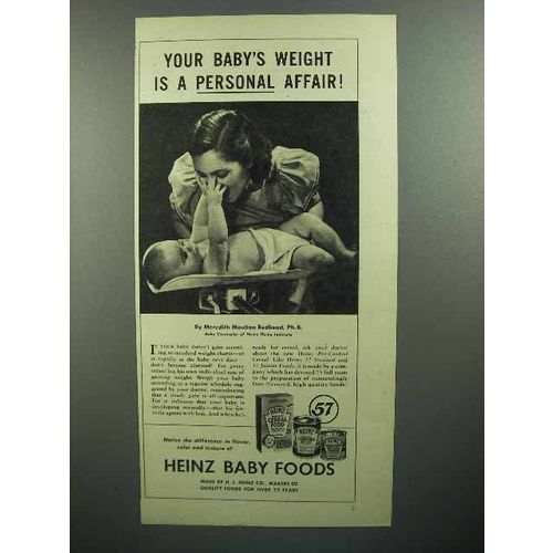 1944 Heinz Baby Food Ad - Weight is a Personal Affair