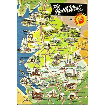 England NORTH WEST Map Postcard (Dennis L.3601.L)