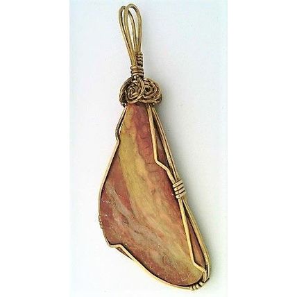 Petrified Wood Brass Wire Wrap Gemstone Pendant 14
