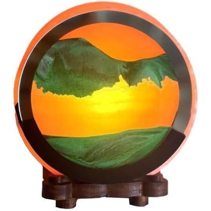 Himalayan Salt Lamp Round with Green Sand Decoration 17 CM Wooden Base Light