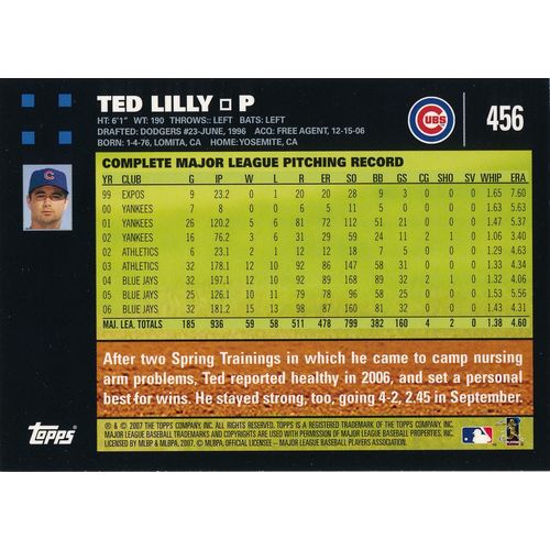 2007 Topps Baseball 456 Ted Lilly Chicago Cubs