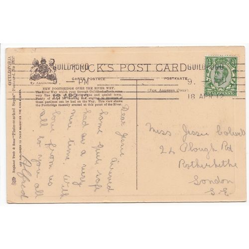 New Foot Bridge over the River Wey Guildford Postcard 1912 Surrey