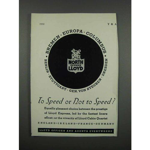 1931 North German Lloyd Cruises Ad - To Speed or Not?