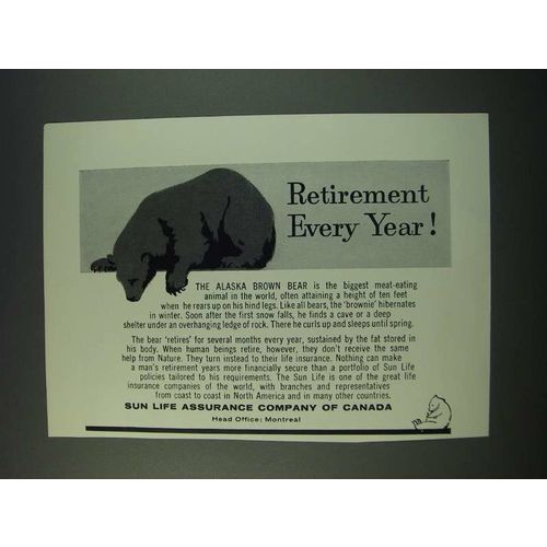 1961 Sun Life Assurance Ad - Retirement Every Year!