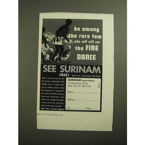 1961 Surinam Tourist Bureau Ad - See the Fire Dance