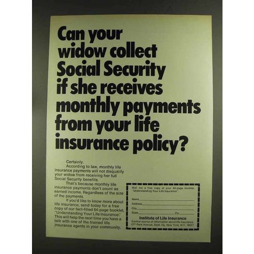 1972 Institute of Life Insurance Ad - Your Widow